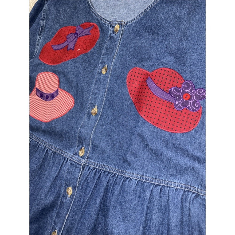 Vintage 90s Haiks Denim Maxi Button Dress Women's XL Cottagecore Teacher Casual - Picture 4 of 7